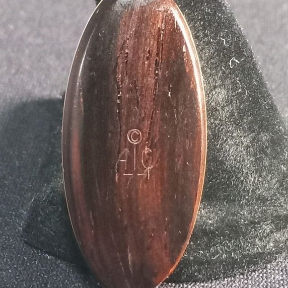 Vintage Hand Painted Miniature Pink Rose on Wooden Oval Pendant - Picture 2 of 7